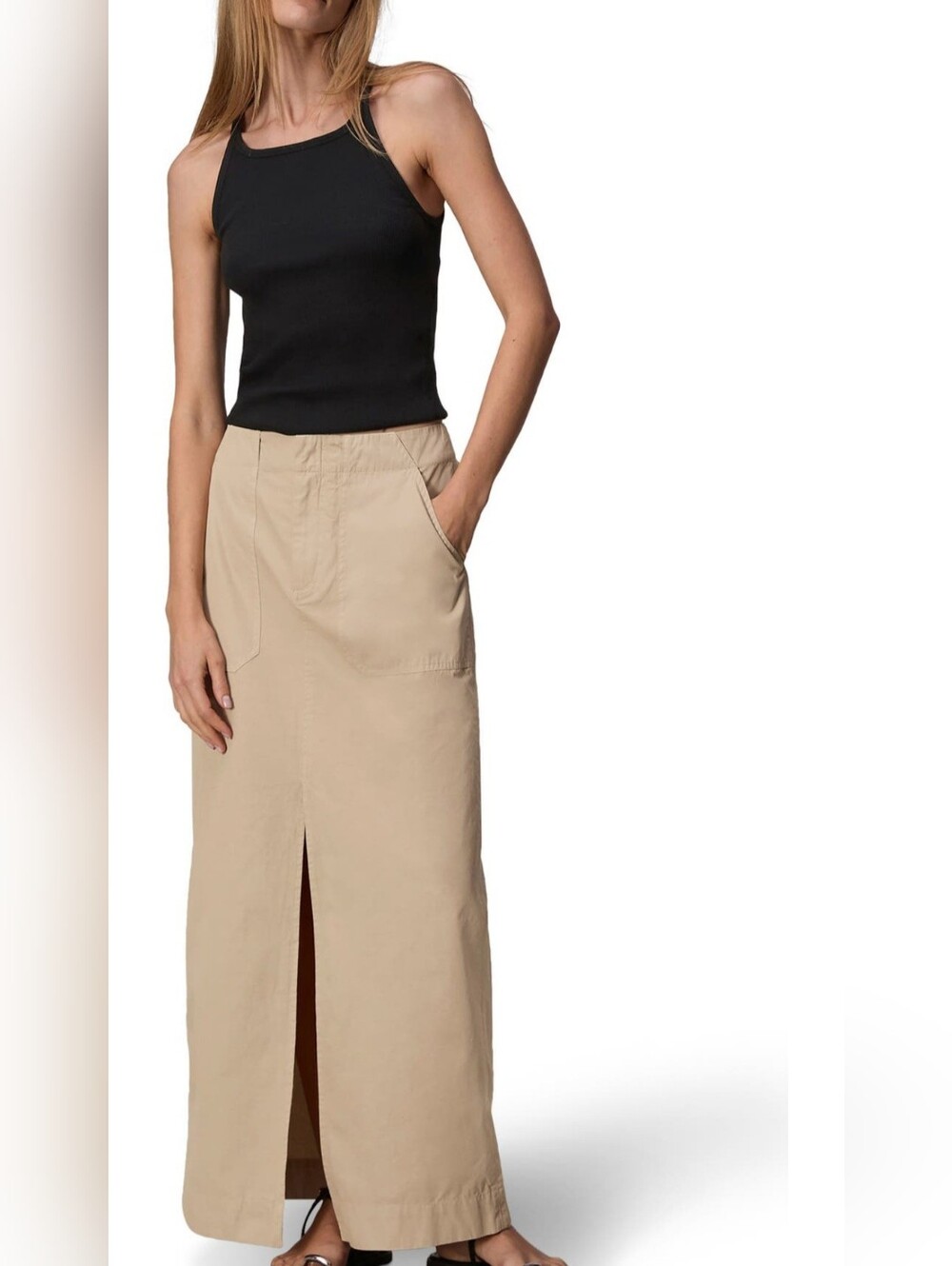 rag & bone Beige Maxi Skirt with Front Slit